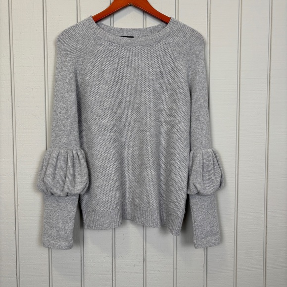 MAGASCHONI 100%-Cashmere Gray Knit Sweater With Balloon Sleeves Crew-Necks Large - Picture 1 of 11